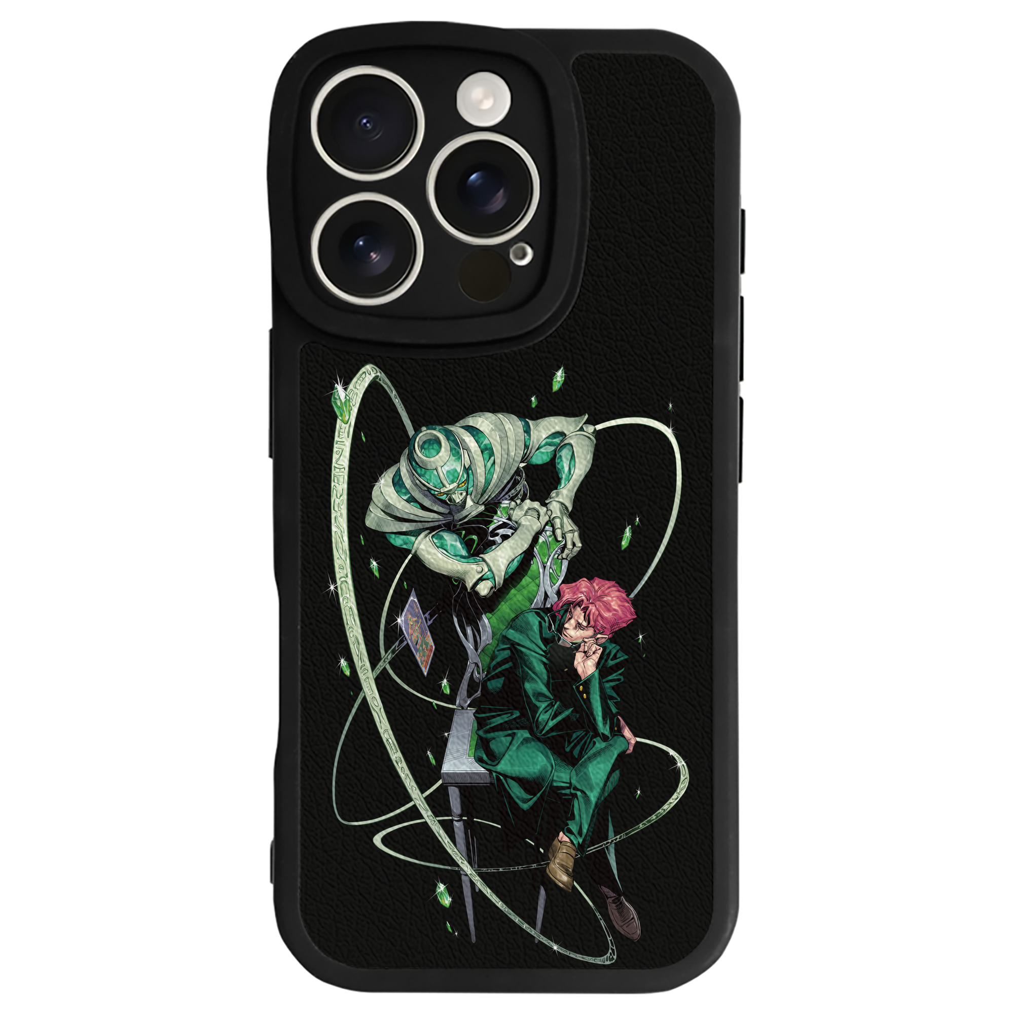 （画像用） ジョジョの奇妙な冒険 花京院 典明（かきょういん のりあき） JoJo's Bizarre Adventure Kakyoin Noriaki 【iPhone 16シリーズ対応】シリコンスマホケース（レザー調） 材質：シリコン